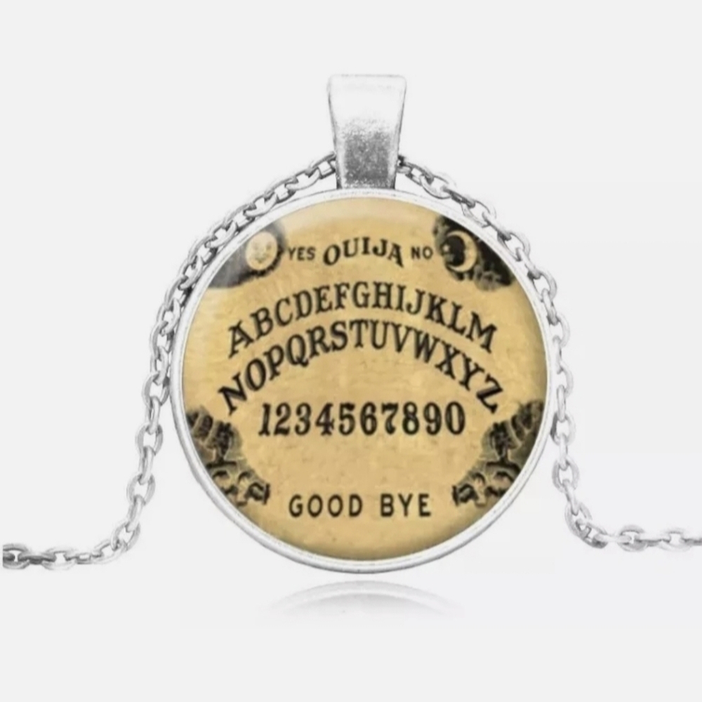 New Ouija Board Silver Glass Cabochon Necklace.